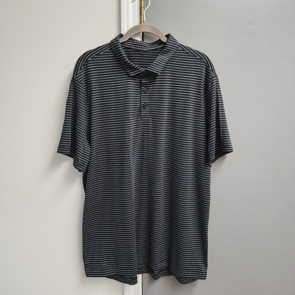 Lululemon Men's Evolution Short Sleeve Striped Polo Black Performan Golf XL ?